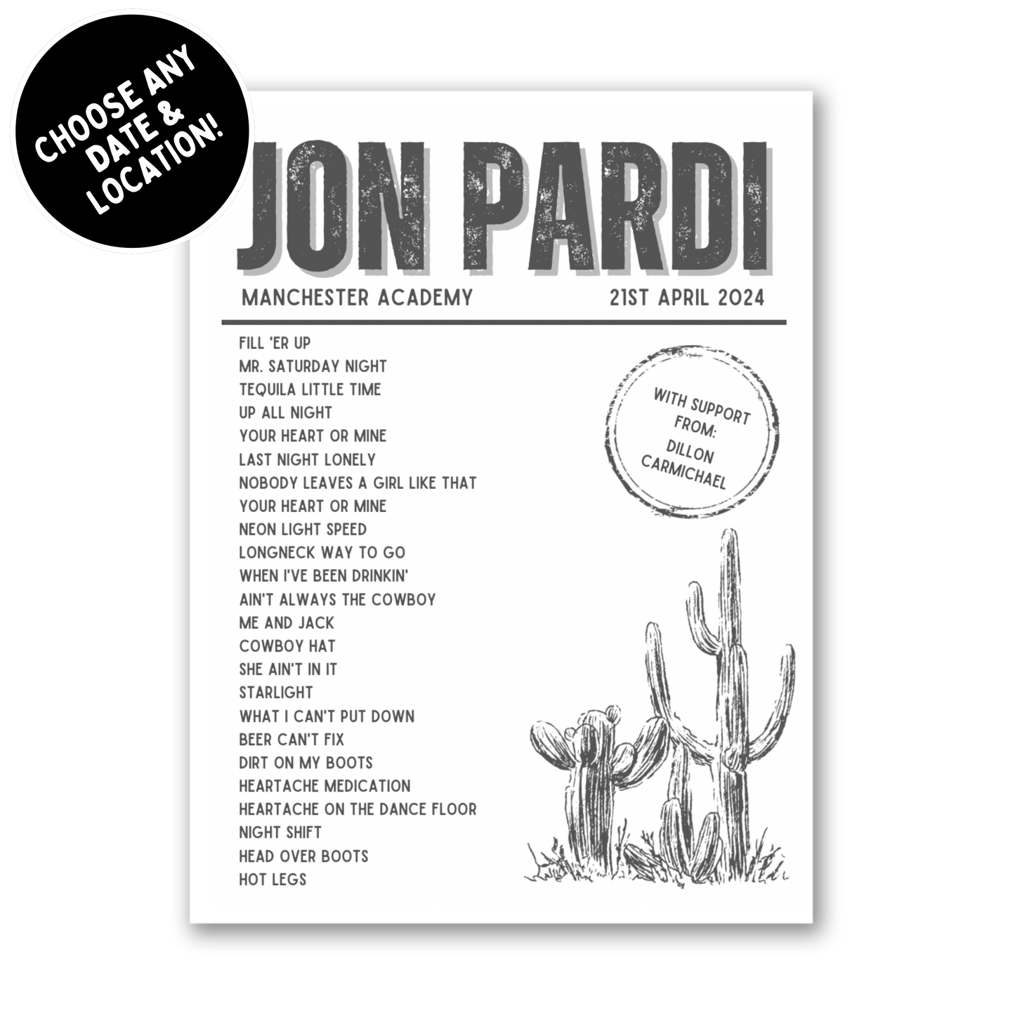 Jon Pardi Setlist Print