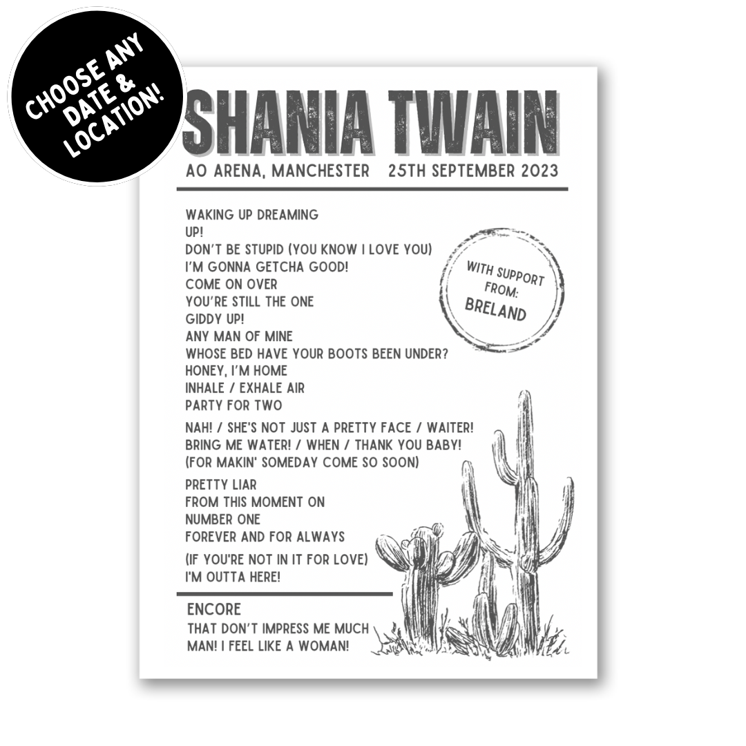 Shania Twain Setlist Print