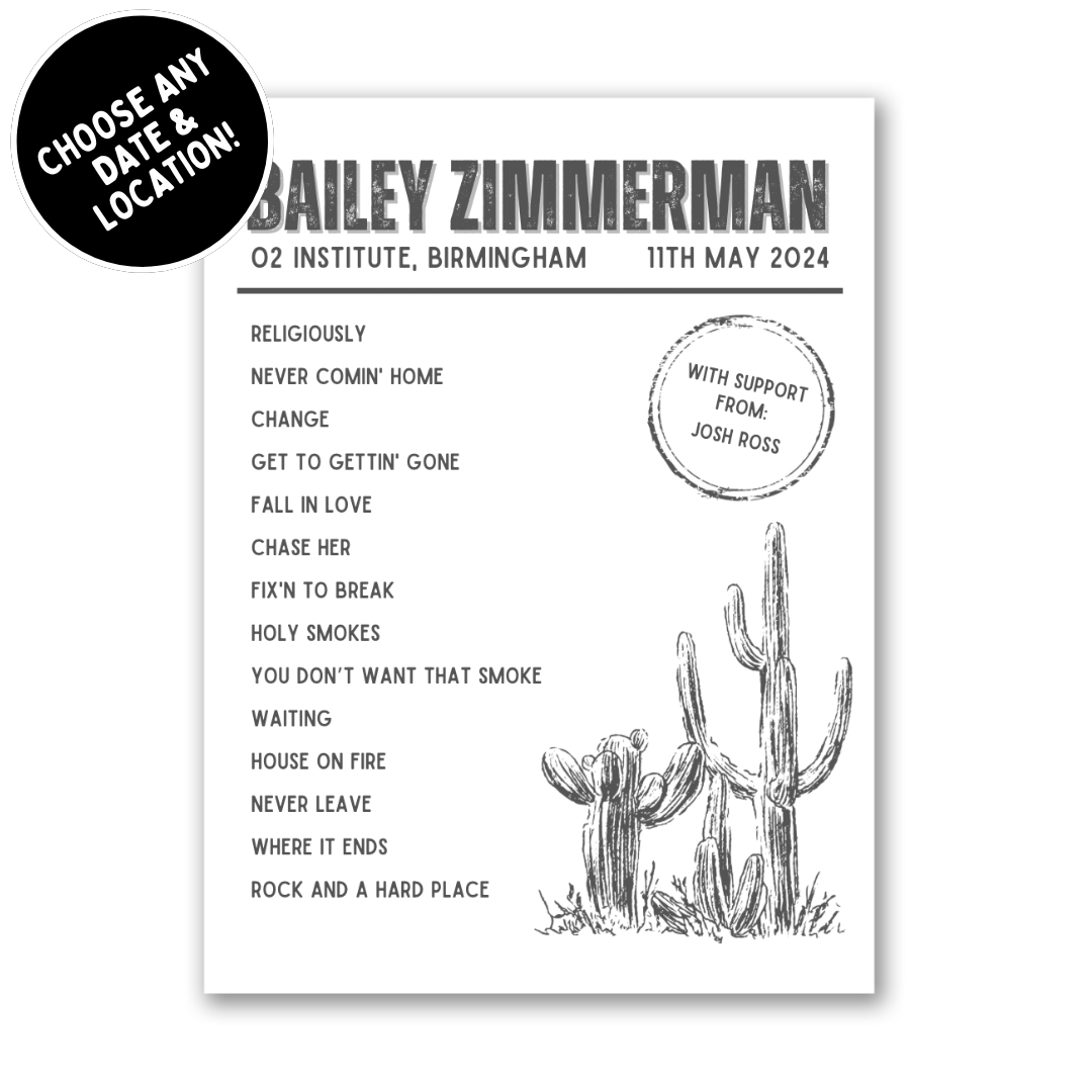 Bailey Zimmerman Setlist Print