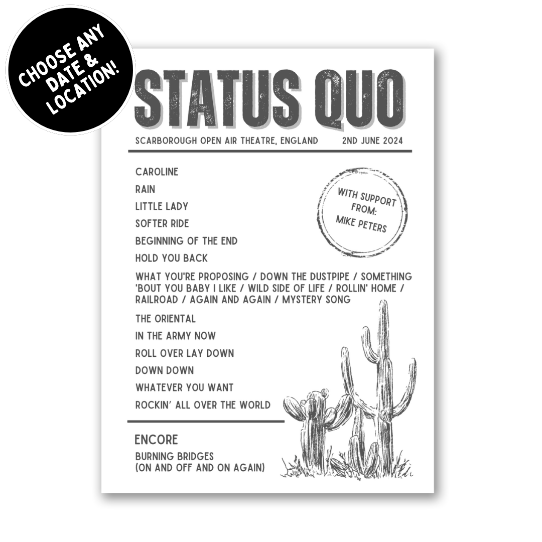 Status Quo Setlist Print