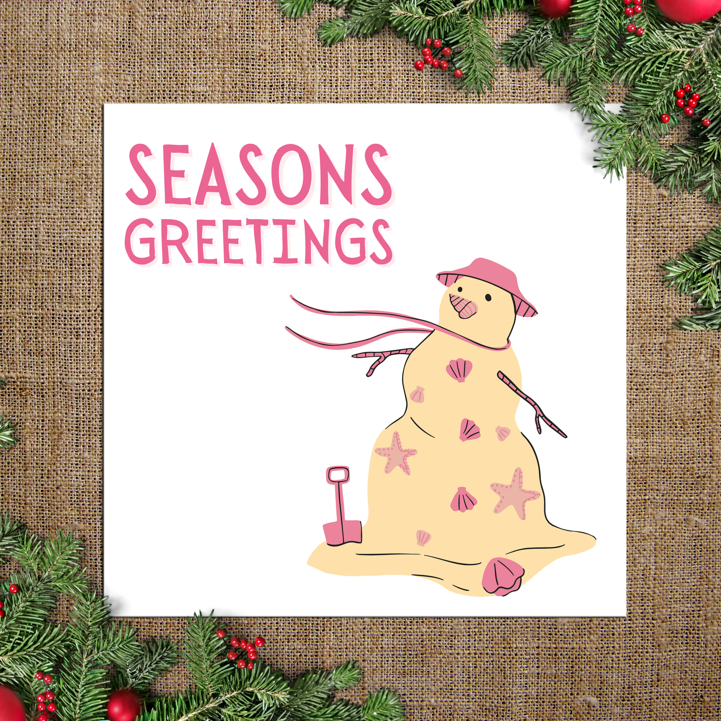 Beach Snowman Christmas Card