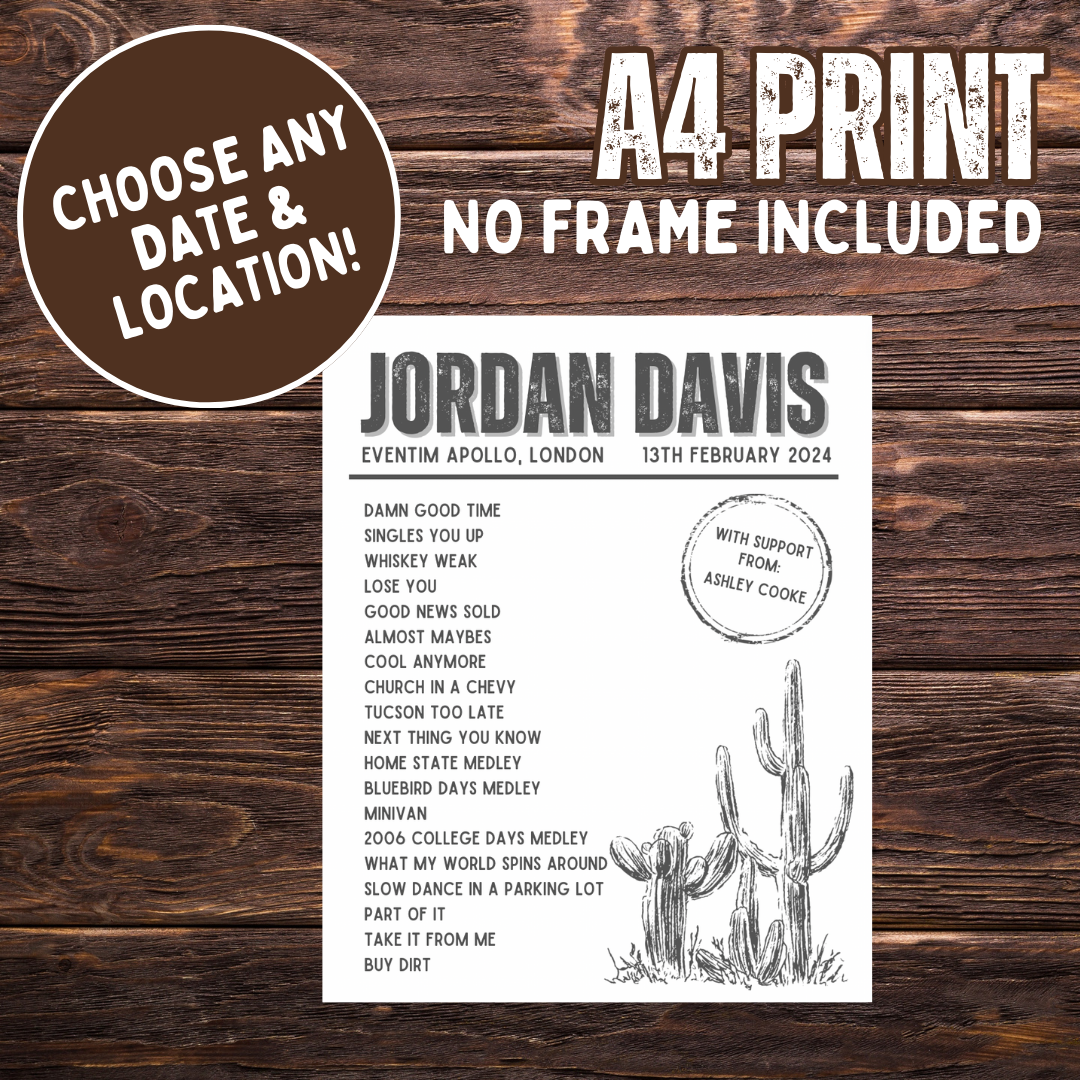 Jordan Davis Setlist - A4 Print (no frame)