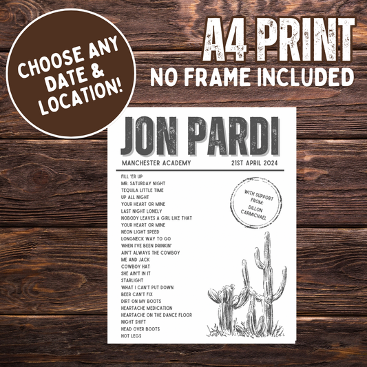 Jon Pardi Setlist - A4 Print (no frame)