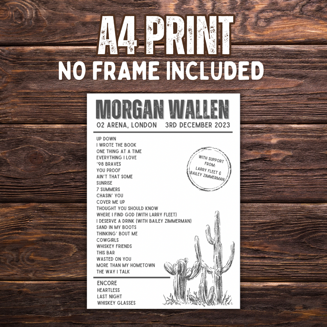 Morgan Wallen Setlist - A4 Print (no frame)