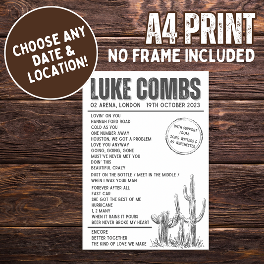 Luke Combs Setlist - A4 Print (no frame)